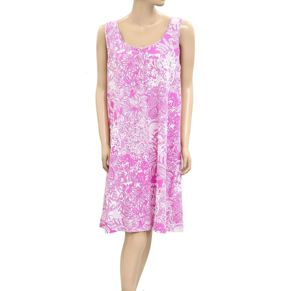 Lilly Pulitzer Lela Henley Tank Mini Dress Printed Cotton Sleeveless XL 279318 - Picture 7 of 11